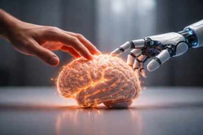 Human and Robotic Hands Touch a Brain